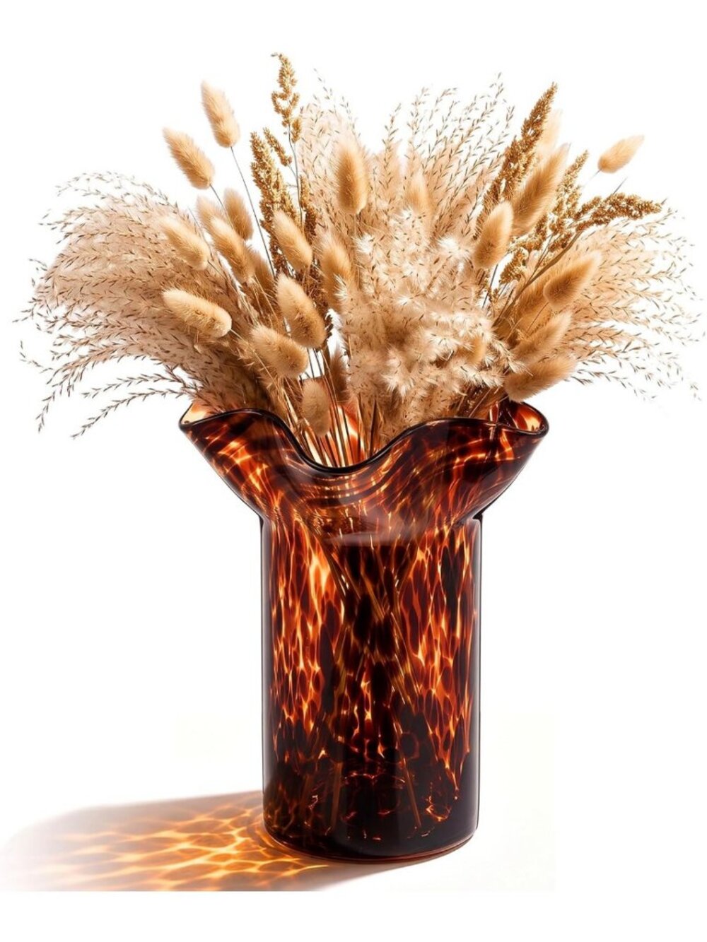 6.7” Ruffled Tortoise Shell Glass Vase - Amber Brown Decorative Home Accent